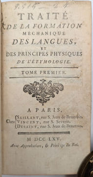 Traité de la formation mechanique des langues, et des principes physiques de l'étymologie. BROSSES, Charles de]