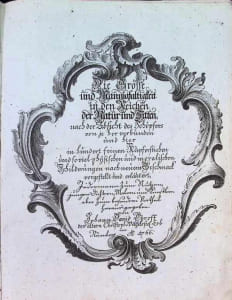 Die Grösse und Mannigfaltigkeit in den Reichen der Natur und Sitten : nach der Absicht des Schöpfers von je her verbunden und hier in hundert feinen Kupferstichen und soviel phÿsischen und moralischen Schilderungen nach neuem Geschmack vorgestellt und erläutert, jedermann zum Nutzen, jungen Dichtern, Malern und Künstlern aber zum besondern Vortheil