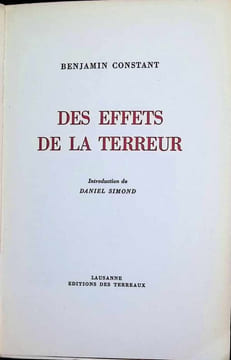 Des Effets de la terreur. Benjamin Constant