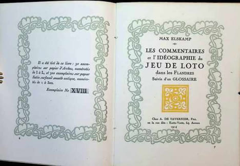 Les Commentaires et l'idéographie du jeu de Loto dans les Flandres suivis d'un glossaire. Max Elskamp