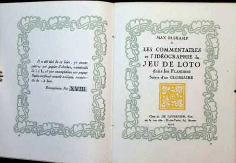 Les Commentaires et l'idéographie du jeu de Loto dans les Flandres suivis d'un glossaire. Max Elskamp