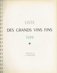 NICOLAS, LISTE DES GRANDS VINS FINS 1939