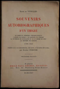 SOUVENIRS AUTOBIOGRAPHIQUES D'UN EMIGRE. 1790-1800