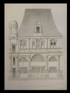 [Lithographie figurant :] La Façade de l'Hôtel de Mondrainville,  ancien Hôtel de la Monnaie à Caen.