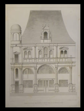 [Lithographie figurant :] La Façade de l'Hôtel de Mondrainville,  ancien Hôtel de la Monnaie à Caen.. SECHAN (d'après).