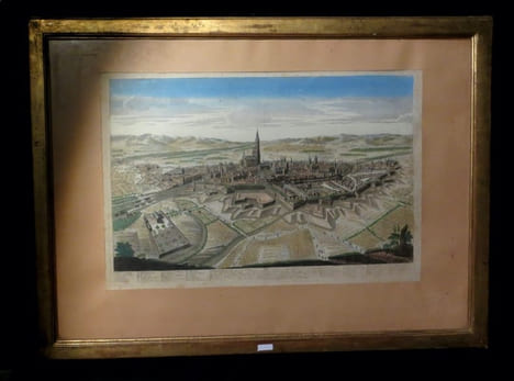[Eau-forte avec rehauts aquarellés du temps] : Strasbourg, ville impériale d'Alemagne [sic, Allemagne] avec Evêché suffragant de Mayence. Capitale de ...