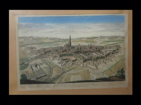 [Eau-forte avec rehauts aquarellés du temps] : Strasbourg, ville impériale d'Alemagne [sic, Allemagne] avec Evêché suffragant de Mayence. Capitale de ...