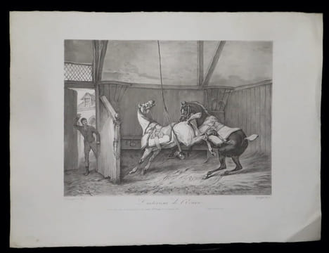 [Suite de 4 estampes originales :] L'Entrée de l'écurie - L'Intérieur de l'écurie - Le Palfrenier [Palefrenier] surveillant - La Sortie de l'écurie.. ...