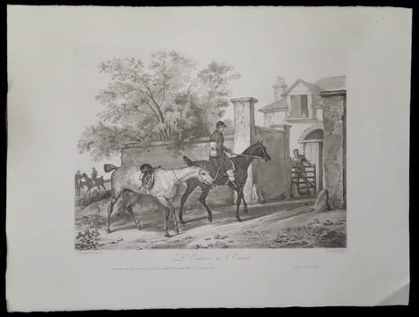 [Suite de 4 estampes originales :] L'Entrée de l'écurie - L'Intérieur de l'écurie - Le Palfrenier [Palefrenier] surveillant - La Sortie de l'écurie.. ...