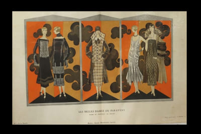 ''Les Belles dames du paravent'' - Robes et manteaux de Doucet. [in La Gazette du bon ton - Planche 12].