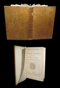 Constitution de la République française proposée au peuple français par La Convention nationale [a été relié à la suite :] Recueil des dispositions du Code des délits et des peines  et des lois sur la police rurale et municipale et sur l'état civil [a été relié à la suite :] Instruction abrégée sur les mesures déduites de la grandeur de la Terre, uniformes pour toute la République, et sur les calculs relatifs à leur division décimale.