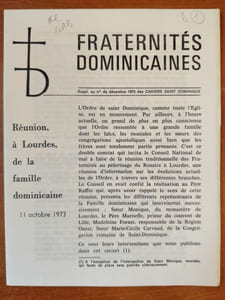 Cahiers Saint-Dominique, Suppl. au n° de décembre 1973 - Réunions à Lourdes, de la famille dominicaine, 11 octobre 1973