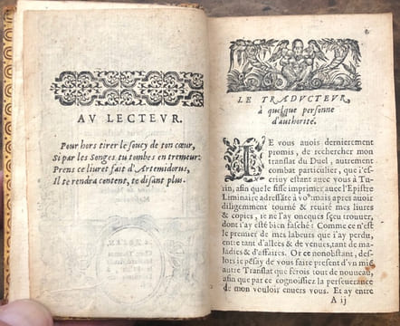 Les Jugemens astronomiques des songes par Artemidorus, Autheur ancien & renommé. Plus le livre d'Auguste Niphus des divinations & augures par Anthoine ...
