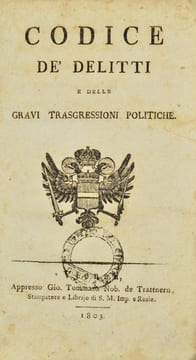[Code pénal autrichien de 1803]. Codice de' delitti e delle gravi trasgressioni politiche.. undefined
