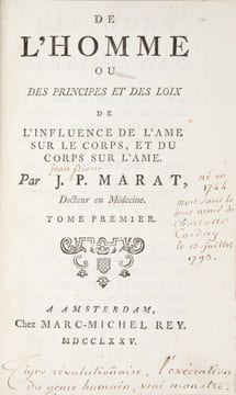 De l'Homme ou des principes et des loix de l'Influence de l'åme sur le corps, et du corps sur l'åme.. MARAT (Jean-Paul).