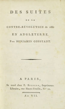 Des Suites de la Contre-Révolution de 1660 en Angleterre.. CONSTANT (Benjamin).