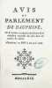 Avis du Parlement de Dauphiné sur la libre circulation des Grains et la réduction naturelle des prix dans les années de cherté. Adresse au Roi le 26 ...