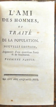 L'Ami des Hommes ou Traité de la population.    . MIRABEAU (Victor Riquetti, marquis de) & QUESNAY (François).