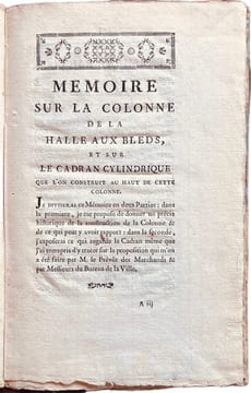Mémoire sur la Colonne de la Halle aux Bleds, et sur le cadran cylindrique que l'on construit au haut de cette colonne.. PINGRÉ (Alexandre-Guy).