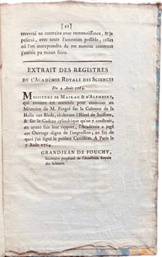 Mémoire sur la Colonne de la Halle aux Bleds, et sur le cadran cylindrique que l'on construit au haut de cette colonne.. PINGRÉ (Alexandre-Guy).