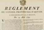 [Chasse. 1759]. Règlement du Conseil provincial d'Artois, concernant la chasse, du 13 août 1759.. 