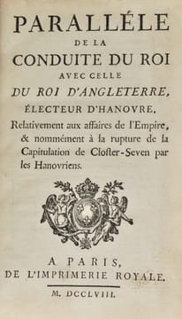 [Guerre de Sept ans. Jersey et Guernesey]. Paralléle de la conduite du Roi avec celle du roi d'Angleterre, électeur d'Hanovre, relativement aux ...