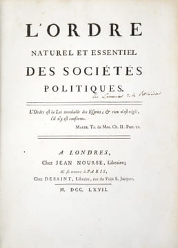 L'Ordre naturel et essentiel des sociétés politiques.. [LEMERCIER DE LA RIVIERE (Paul-Pierre)].