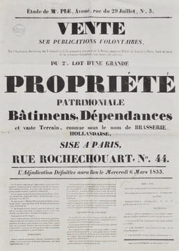 [Vente sur publications volontaires. Brasserie Hollandaise. Paris. 1833]. Étude de Me. Plé, avoué, rue du 29 juillet, n° 3. En l'audience des criées ...