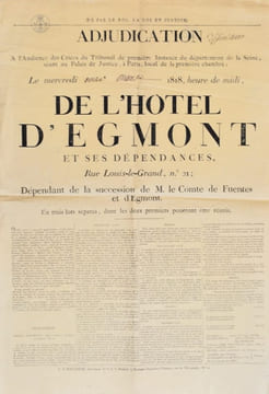 [Paris. Hôtel d'Egmont. Adjudication définitive. 1818]. De par le Roi, la Loi et justice. adjudication définitive à l'audience des criées du Tribunal ...