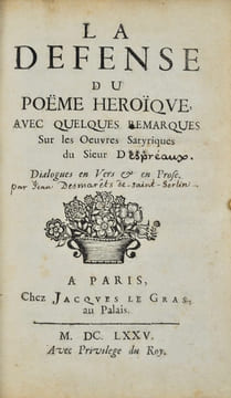 La Défense du poème héroïque, avec quelques remarques sur les oeuvres satyriques du sieur D***. Dialogues en vers et en prose.. DESMARETS DE ...