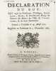 D&eacute;claration du Roy, qui r&egrave;gle les fonctions, privil&egrave;ges, exemptions, droits et &eacute;moluments, rangs et s&eacute;ances des maires des villes, et communaut&eacute;s, et ...