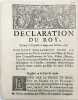 D&eacute;claration du Roy, portant r&egrave;glement pour la perception des droits aux offices de courtiers commissionnaires de vins, cidres, bi&egrave;res, eaux-de-vie et ...
