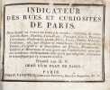 Indicateur des rues et curiosit&eacute;s de Paris.. [VAUQUELIN (H.)].