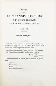 Notice sur la Transportation à la Guyane Française et à la Nouvelle Calédonie pendant les années 1877.