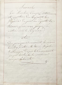 [Guerre de Sept ans. Régiment de Picardie. Manuscrit]. Journal des Marches, Camps, Cantonnements et Opérations du Régiment de Picardie depuis son ...