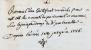 [Pau. Parlement de Navarre. Manuscrit]. Recueil de certificats accord&eacute;s par MM. les avocats du parlement de Navarre sur la jurisprudence du d. ...