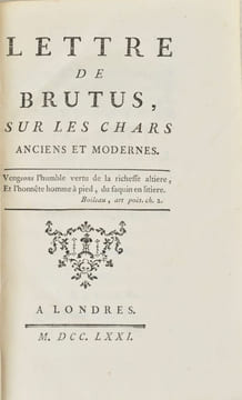 Lettre de Brutus, sur les Chars anciens et modernes.. DELISLE DE SALES (J.-B.-C. Izouard, dit).