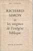 Richard Simon et les origines de l'exégèse biblique. STEINMANN Jean