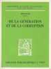 De la génération et de la corruption, . ARISTOTE