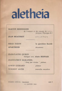 Revue Aletheia n° 1-2 (janvier 1964) Martin Heidegger: De l'essence et du concepts de physis, Aristote, Physique B 1,