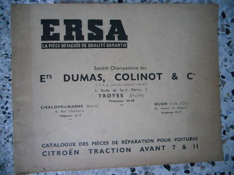 Catalogue des pieces de reparation pour voitures Citroen traction avant 7 & 11 - ERSA Auto-industrie de l'Est. Anonyme