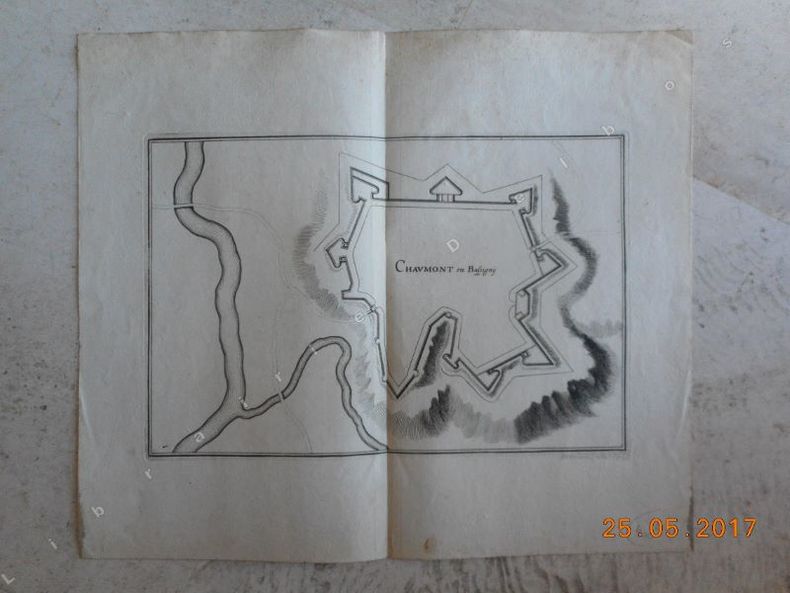 Gravure sur cuivre, carte d'atlas originale - MERIAN - Chaumont en Bassigny . Matthäus Merian l'Ancien (1593-1650) 
