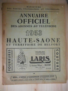 Annuaire officiel des abonnes au telephone - 1953 Haute-Saone et Territoire de Belfort