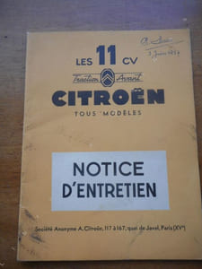 Les 11 CV traction avant Citroen - Tous modeles - Notice d'entretien 
