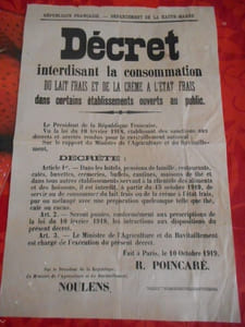 Haute-Marne - Decret interdisant la consommation de lait frais et de la creme a l'etat frais ...