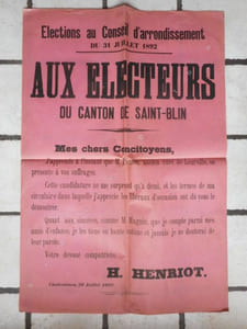 Elections au Conseil d'arrondissement du 31 juillet 1892 - Aux electeurs du canton de Saint-Blin .... H. Henriot