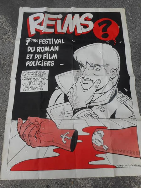 ( Affiche ) Reims - 7eme festival du roman et du film policier . TIBET ET DUCHATEAU