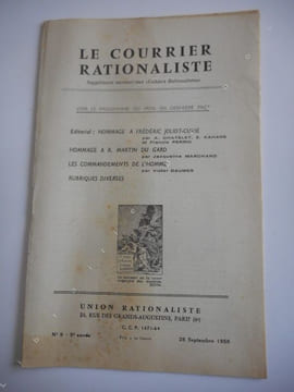 "Le courrier rationaliste" - Supplement aux "Cahiers rationalistes" - n°92 du 28 septembre 1958 . Collectif