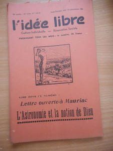 "L'idee libre" - n°8,9,10 - aout octobre 1957 - Lettre ouverte a Mauriac - L'astronomie et la notion de Dieu