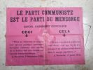 Affiche : "Le parti communiste est le parti du mensonge" . Anonyme  